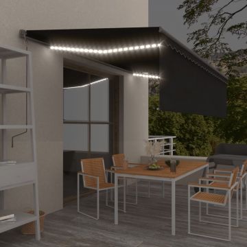 Автоматична тента с щора Lindsay, LED, сензор за вятър, 5x3 м, антрацит
