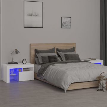 Нощни шкафчета 2 бр с LED осветление опушен дъб 70x36 Rogan