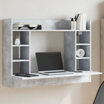 Бюро за стенен монтаж бетонно сиво 105x48x75 см инженерно дърво