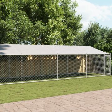 Кучешка клетка с покрив и врата сив 12x2x2м поцинкована стомана