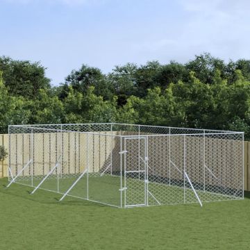 Външна клетка за куче сребриста 4x8x2 м поцинкована стомана