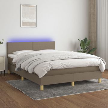 Боксспринг легло с матрак и LED, таупе, 140x190 см, плат