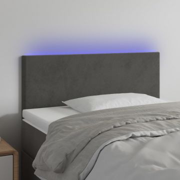LED горна табла за легло, тъмносива, 80x5x78/88 см, кадифе