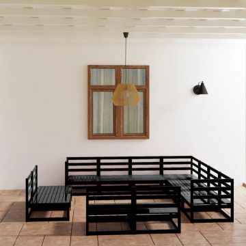 Градински лаундж комплект Prentice, 11 части, черен, бор масив