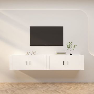 ТВ шкафове със стенен монтаж, 2 бр, бели, 100x34,5x40 см