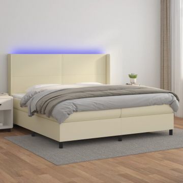 Боксспринг легло с матрак LED кремаво 200x200см изкуствена кожа