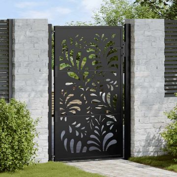 Градинска порта черна 105x155 cm Стоманен дизайн на вълни
