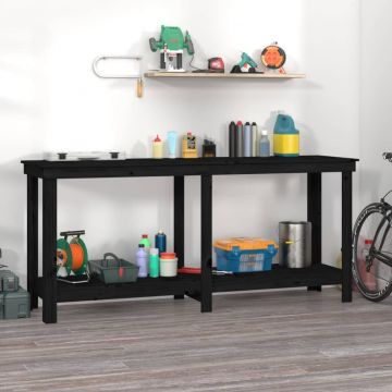 Работна пейка черна 180x50x80 см борово дърво масив