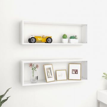 Стенни кубични рафтове, 2 бр, бели, 80x15x26,5 см, ПДЧ