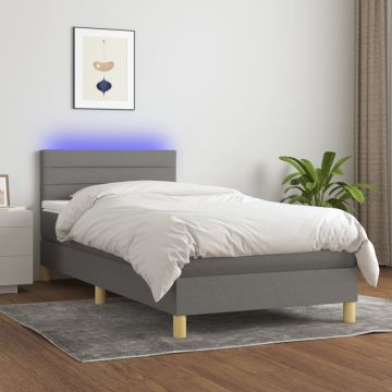 Боксспринг легло с матрак и LED, тъмносива, 90x200 см, плат