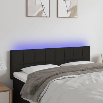 LED горна табла за легло, черна, 144x5x78/88 см, плат