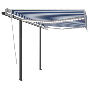 Ръчно прибираща се тента с LED Tamia, 3,5x2,5 м, синьо и бяло