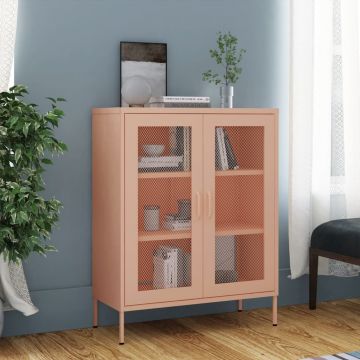 Шкаф за съхранение, розов, 80х35х101,5 см, стомана