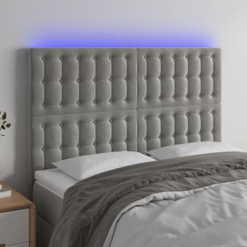 LED горна табла за легло, светлосива, 144x5x118/128 см, кадифе