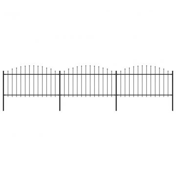Градинска ограда с пики, стомана, (1,25-1,5)x5,1 м, черна