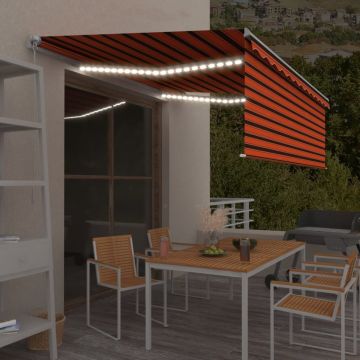 Ръчно прибиращ се сенник с щора и LED Travis, 4,5x3 м, оранжево-кафяв