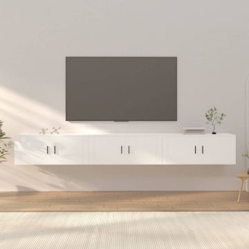 ТВ шкафове със стенен монтаж, 3 бр, бели, 100x34,5x40 см