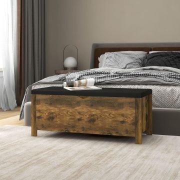 Кутия за съхранение с възглавница опушен дъб 105x40x45 см ПДЧ