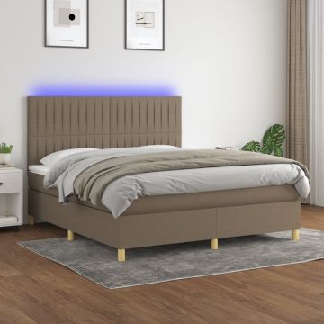 Боксспринг легло с матрак и LED, таупе, 180x200 см, плат