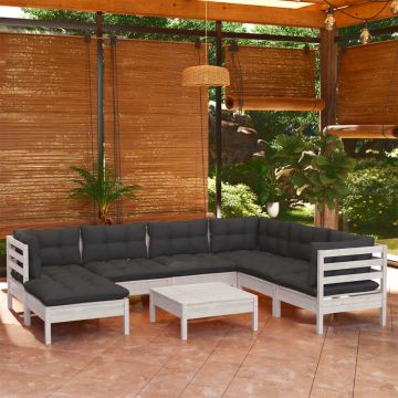 Градински лаундж комплект с възглавници 8 части бял бор масив Isobella
