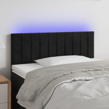 LED горна табла за легло, черна, 100x5x78/88 см кадифе