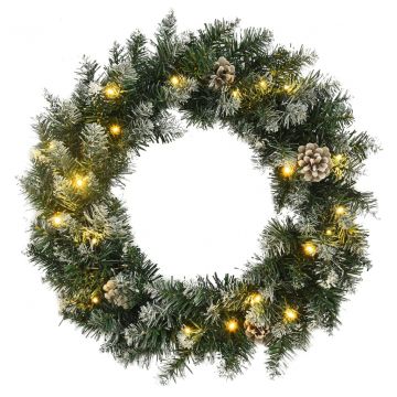 Коледен венец с LED светлини зелен 45 см PVC Carr