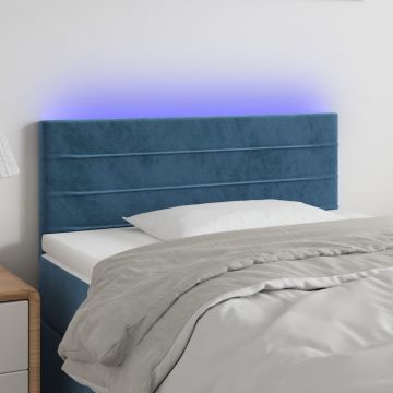 LED горна табла за легло, тъмносиня, 90x5x78/88 см, кадифе