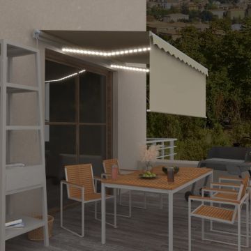 Ръчно прибиращ се сенник с щора и LED Dainton, 3x2,5 м, кремав