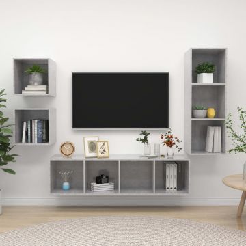 Комплект ТВ шкафове от 4 части Avleen, бетонно сив, инженерно дърво