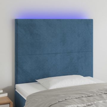 LED горна табла за легло, тъмносиня,90x5x118/128 см, кадифе