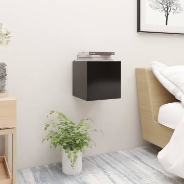 Нощно шкафче, черно, 30,5x30x30 см, инженерно дърво