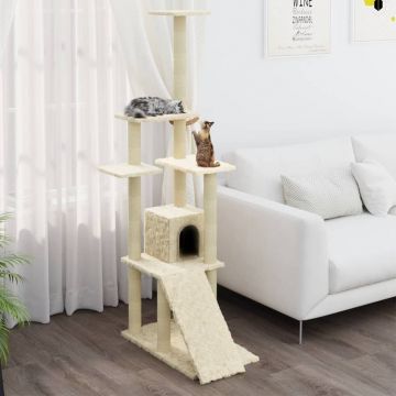Котешко дърво със сизалени стълбове, кремаво, 155 см