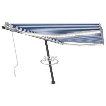 Ръчно прибиращ се сенник с LED Zhang, 400x350 см, синьо и бяло