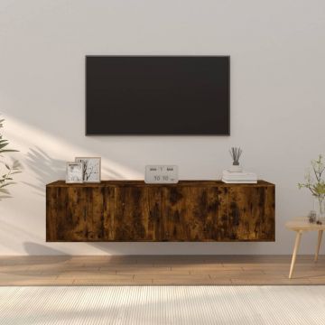 Комплект ТВ шкафове от 3 части, опушен дъб, инженерно дърво