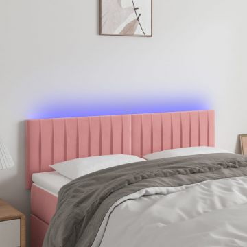 LED горна табла за легло, розова, 144x5x78/88 см, кадифе