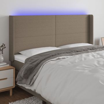 LED горна табла за легло, таупе, 183x16x118/128 см, плат