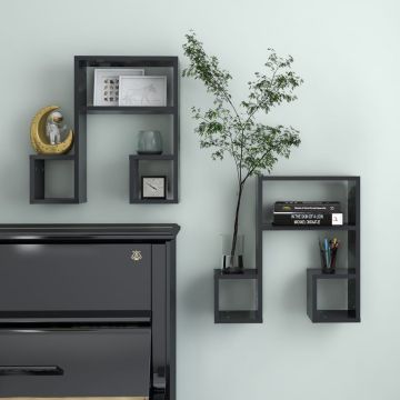Стенни рафтове Kaelan, 2 бр, сиви, 50x15x50 см, ПДЧ