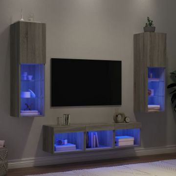 ТВ стенни модули с LED, 5 части, сив сонома, инженерно дърво