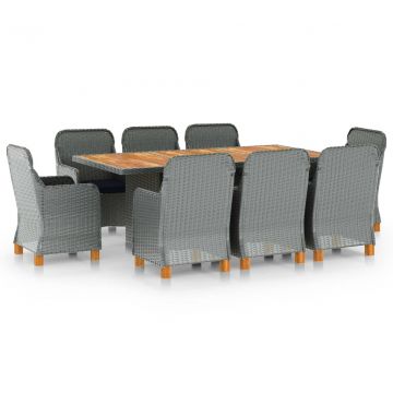 Градински комплект с възглавници Perkins, 9 части, полиратан, светлосив