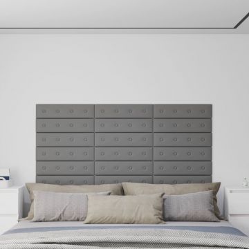 Стенни панели Appleton, 12 бр, сиви, 60x15 см, изкуствена кожа, 1,08 м²