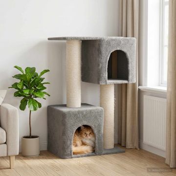 Котешко дърво с юта за драскане Светлосиво 114 cm
