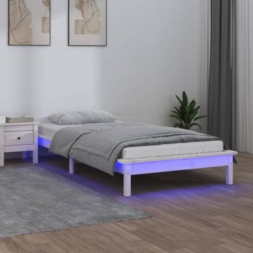 LED рамка за легло бяло 75x190 см Small Single дърво масив Dodson