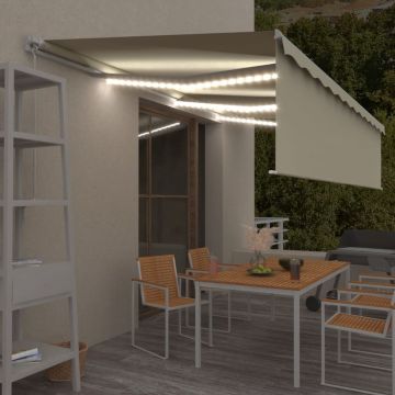 Ръчно прибиращ се сенник с щора и LED Dominik, 6x3 м, кремав