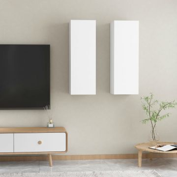 ТВ шкафове, 2 бр, бели, 30,5x30x90 см, инженерно дърво