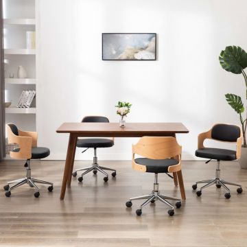 Въртящи столове Mill, 4 бр, черни, огънато дърво и изкуствена кожа