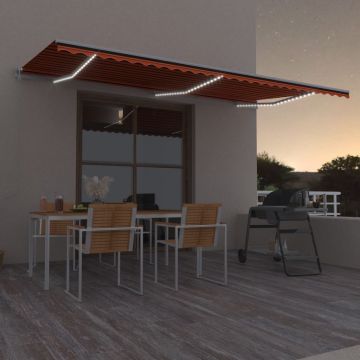 Автоматичен сенник LED сензор за вятър 600x350 см оранжевокафяв William