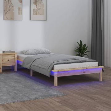 Рамка за легло с LED осветление сива 90x200 см масивно дърво Riccardo