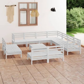 Градински лаундж комплект Afsana, 12 части, бял, бор масив