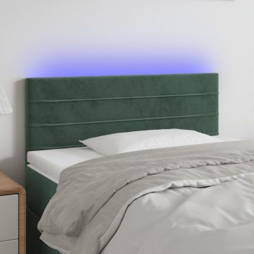 LED горна табла за легло, тъмнозелена, 100x5x78/88 см, кадифе