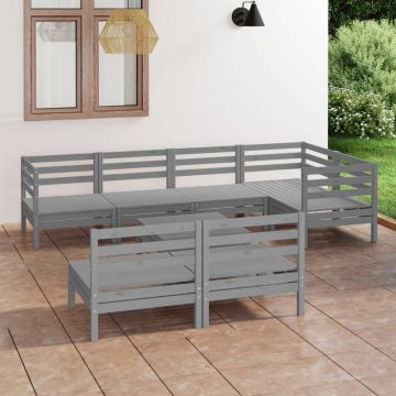 Градински лаундж комплект Mylo, 8 части, бор масив, сив